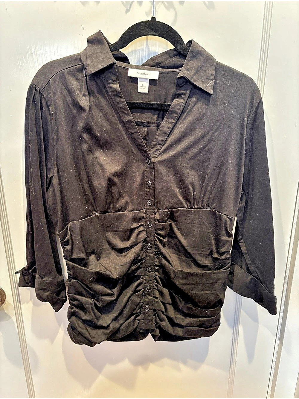 dressbarm Ruched Button Front Blouse Black Size XL BN106